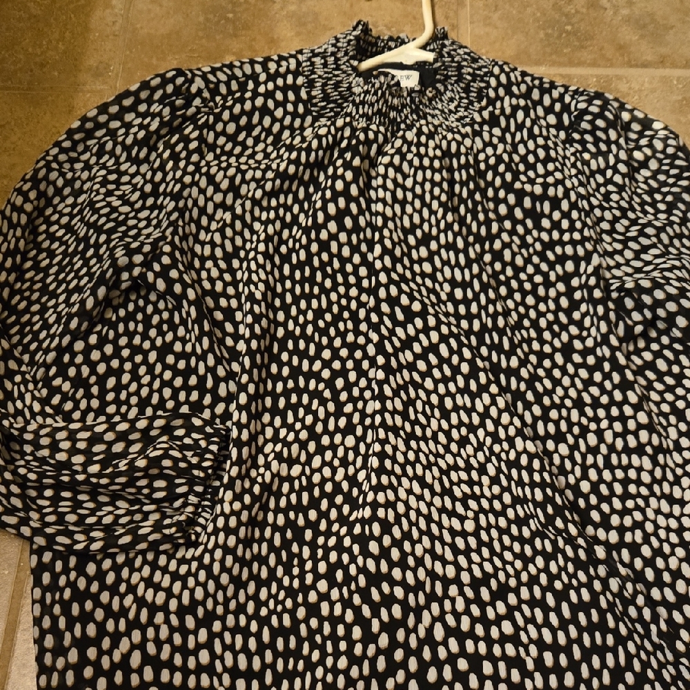 J. Crew Black and Cream Polka Dot Blouse